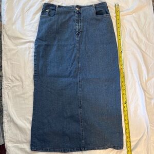 Cleo Blue Stretch Denim Maxi Skirt with back slit. Size 12.